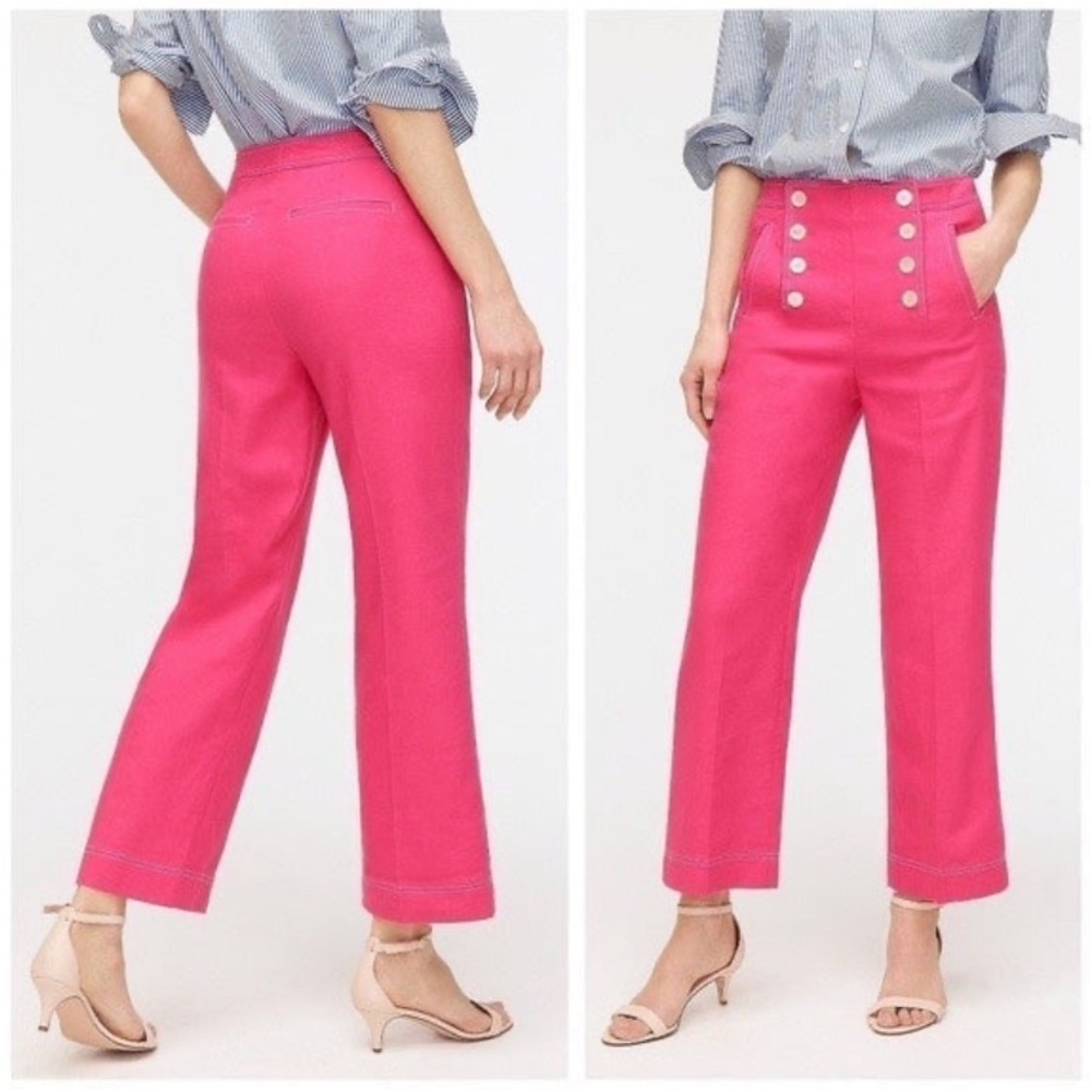 NWT J.Crew Peyton Sailor Pant Linen Blend Lined Pink Size 4